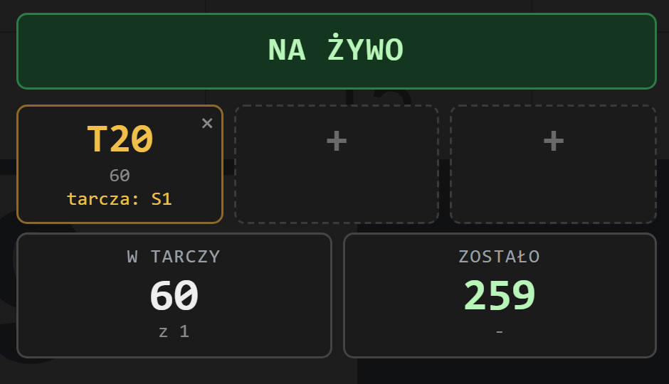 Panel z trzema kwadratami lotek: T20, S1 i pusty